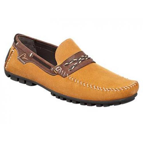 Bacco Bucci "Galvan" Orange / Brown Genuine Suede Contrast Stitch Braided Moccasin Loafer Shoes